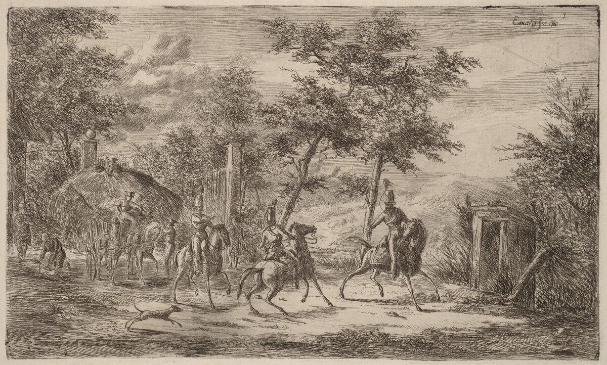 Cavalry and Hay Wagon by Gerhardus Emaus de Micault