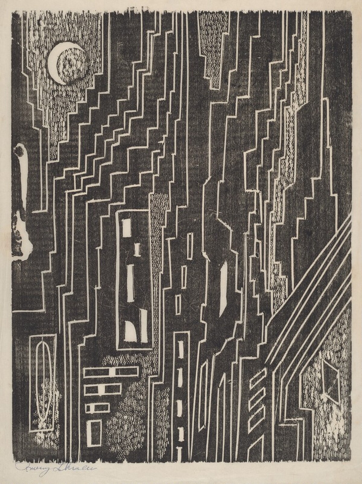 Untitled (Urban Scene-Man & Smokestacks) by Irving G. Lehman