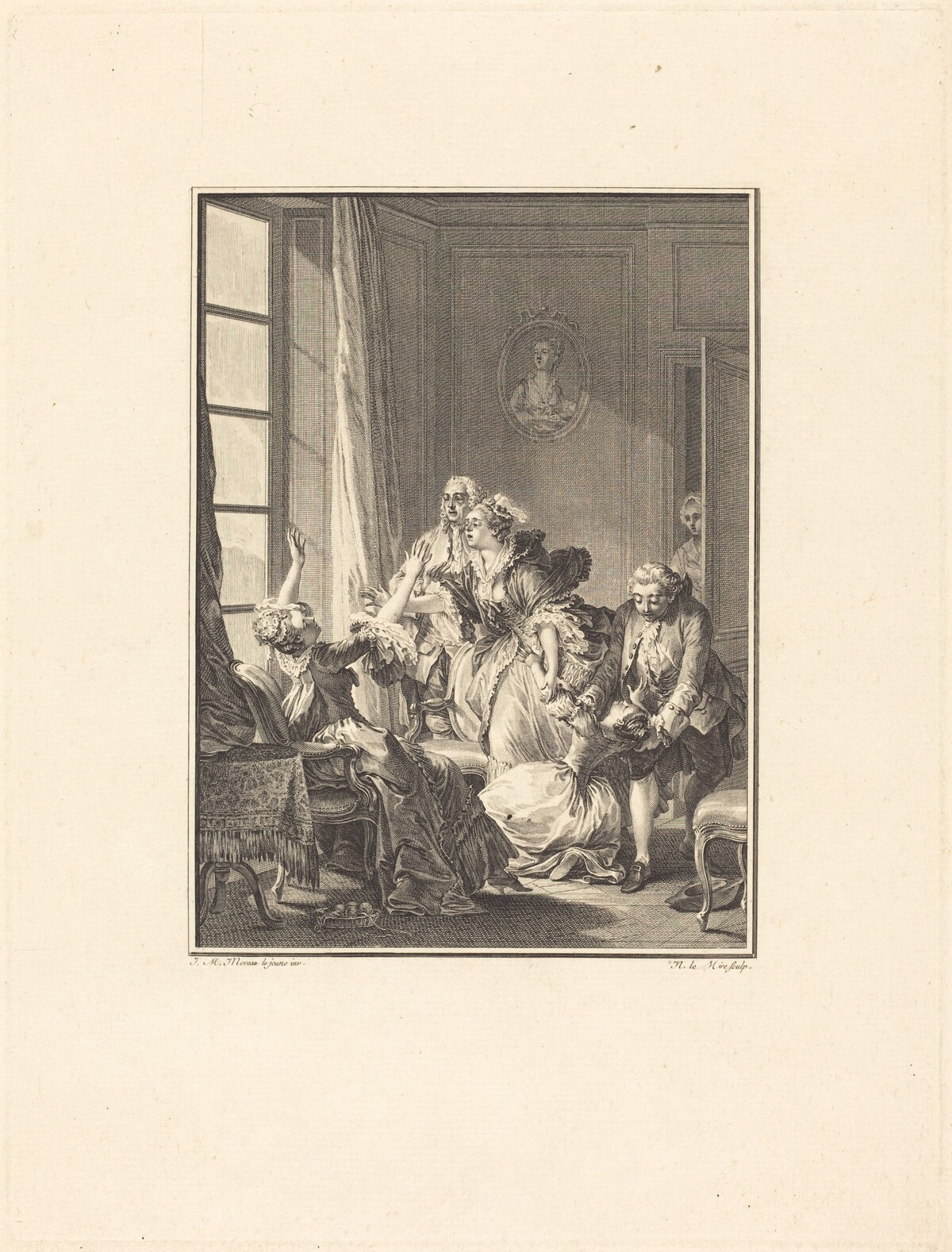 Julie s'évanouit dans un fauteuil by Noël Le Mire after Jean-Michel Moreau