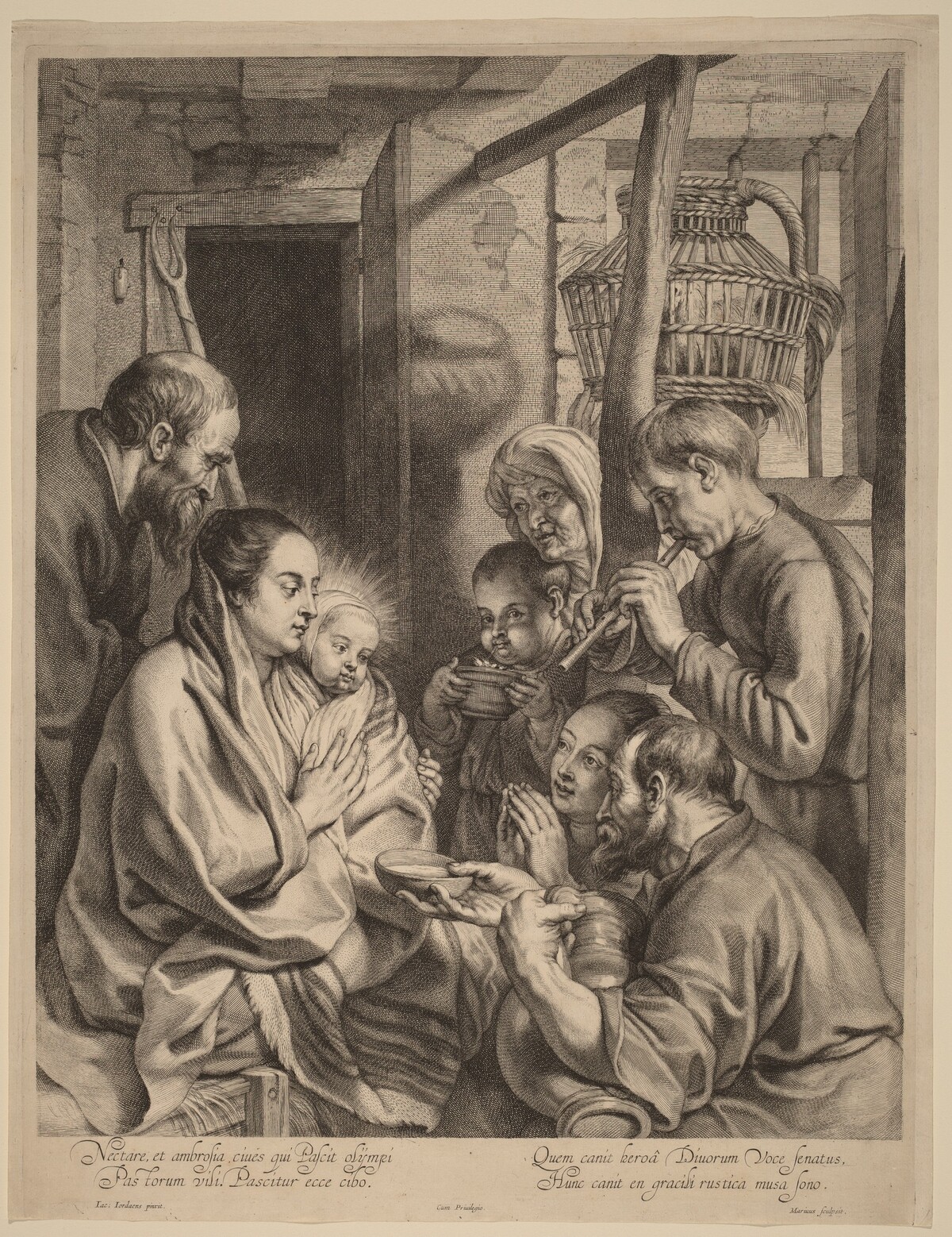 The Adoration of the Shepherds by Ignatius Cornelis Marinus after Jacob Jordaens