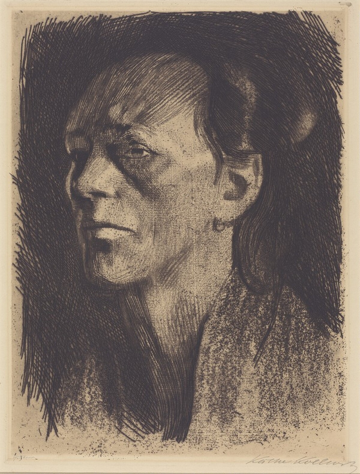 Working-Class Woman with Earring (Arbeiterfrau mit dem Ohrring) by Käthe Kollwitz