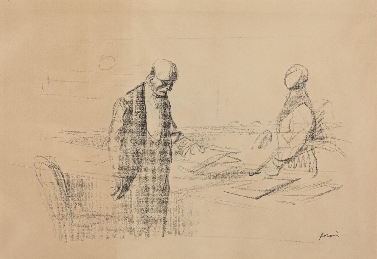 a) At the Conference (recto); b) Reclining Figure (verso) by Jean-Louis Forain