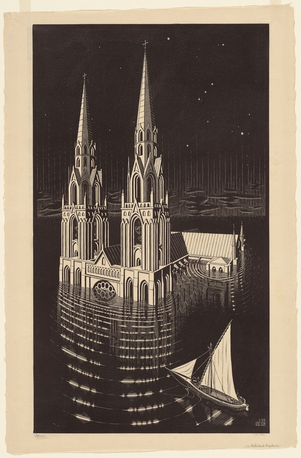 La Cathedrale engloutie (The Drowned Cathedral) by M.C. Escher