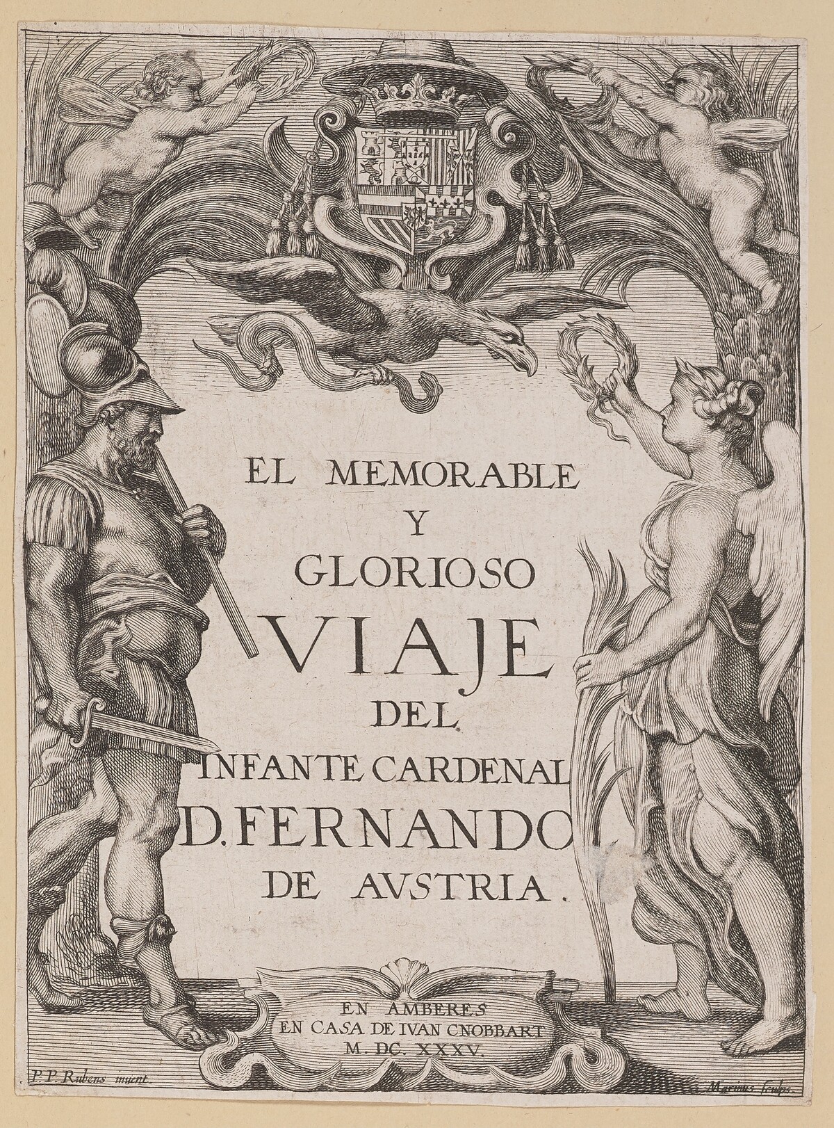 Title Page for D. De Aedo y Gallert, El...Viaje del Infante Cardenal... by Ignatius Cornelis Marinus after Sir Peter Paul Rubens