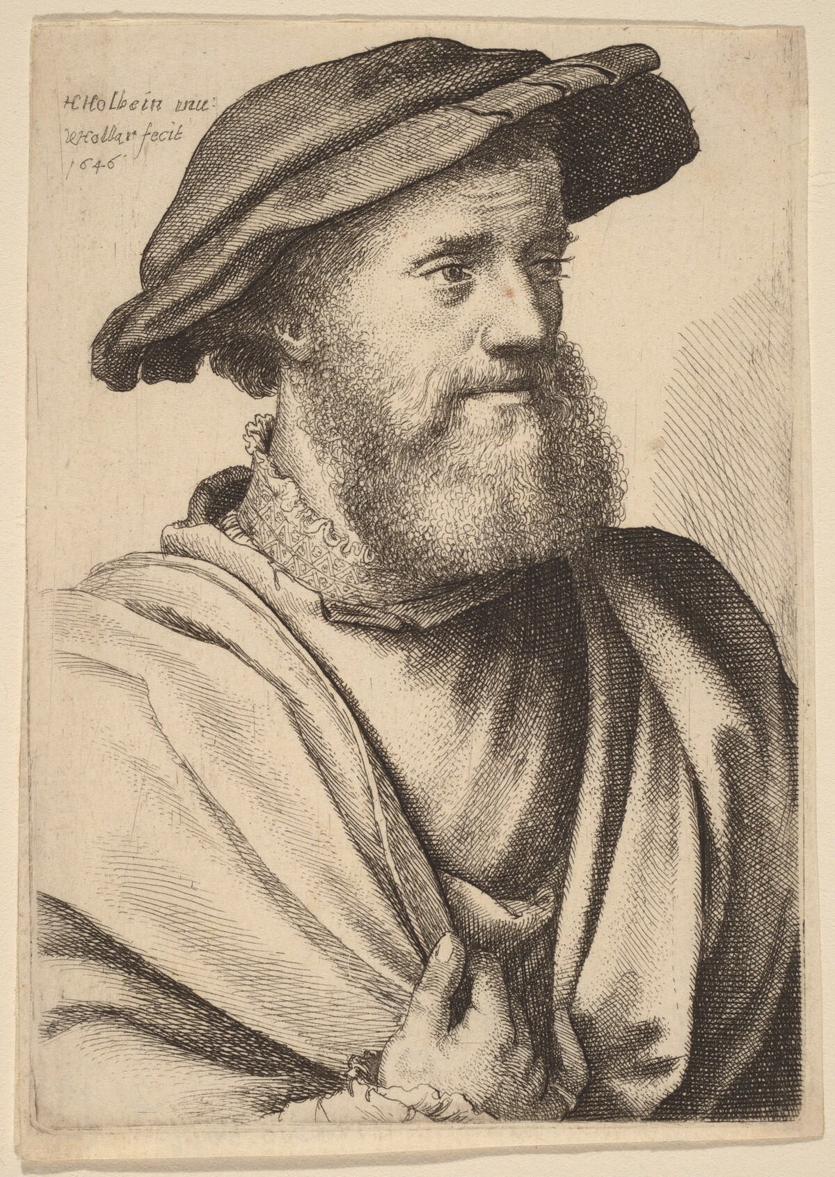 Man with Beard Looking Right (Hans Holbein?) by Wenceslaus Hollar after Hans Holbein the Younger