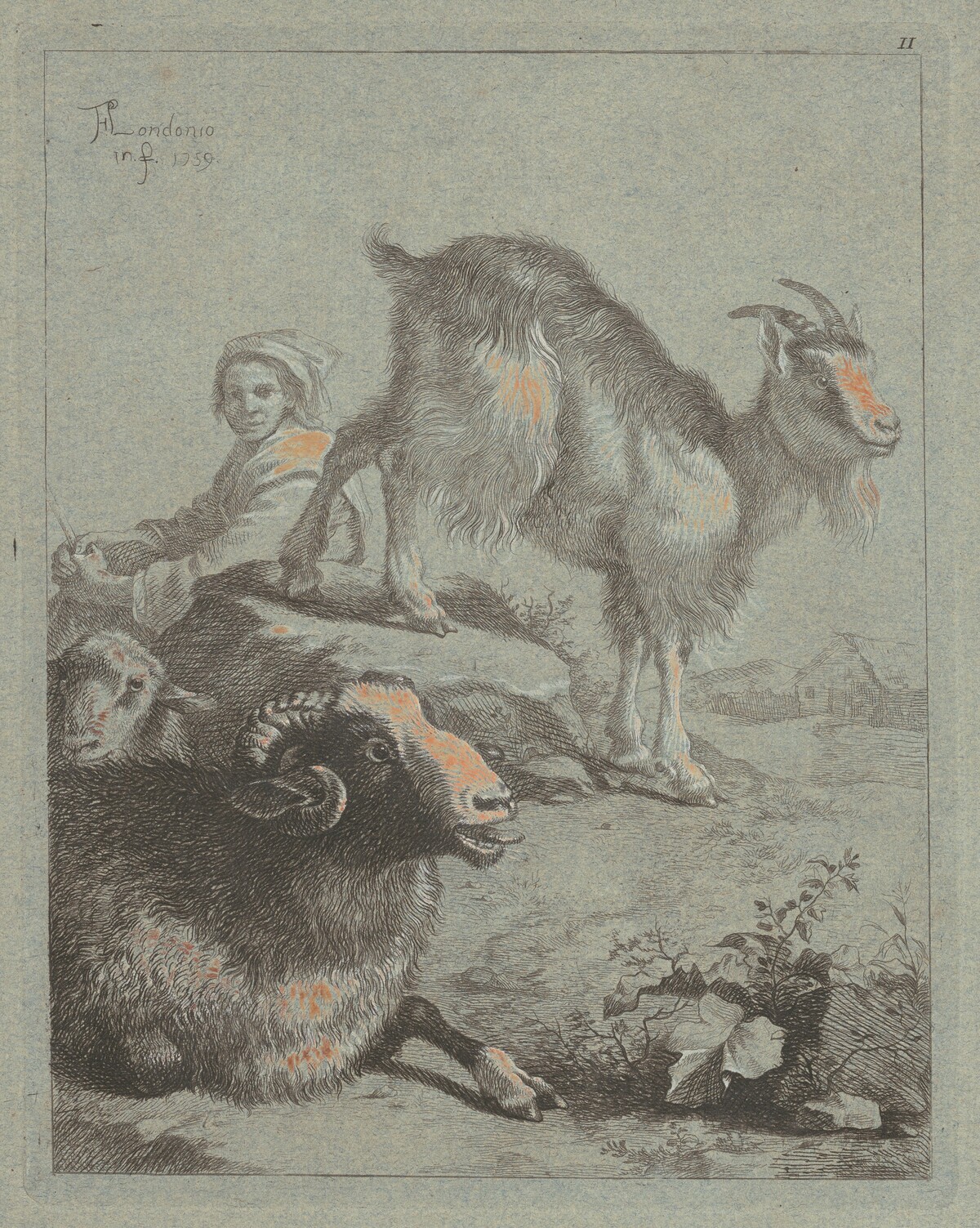 Seated Shepherdess, a Ram, a Sheep and a Goat by Francesco Londonio