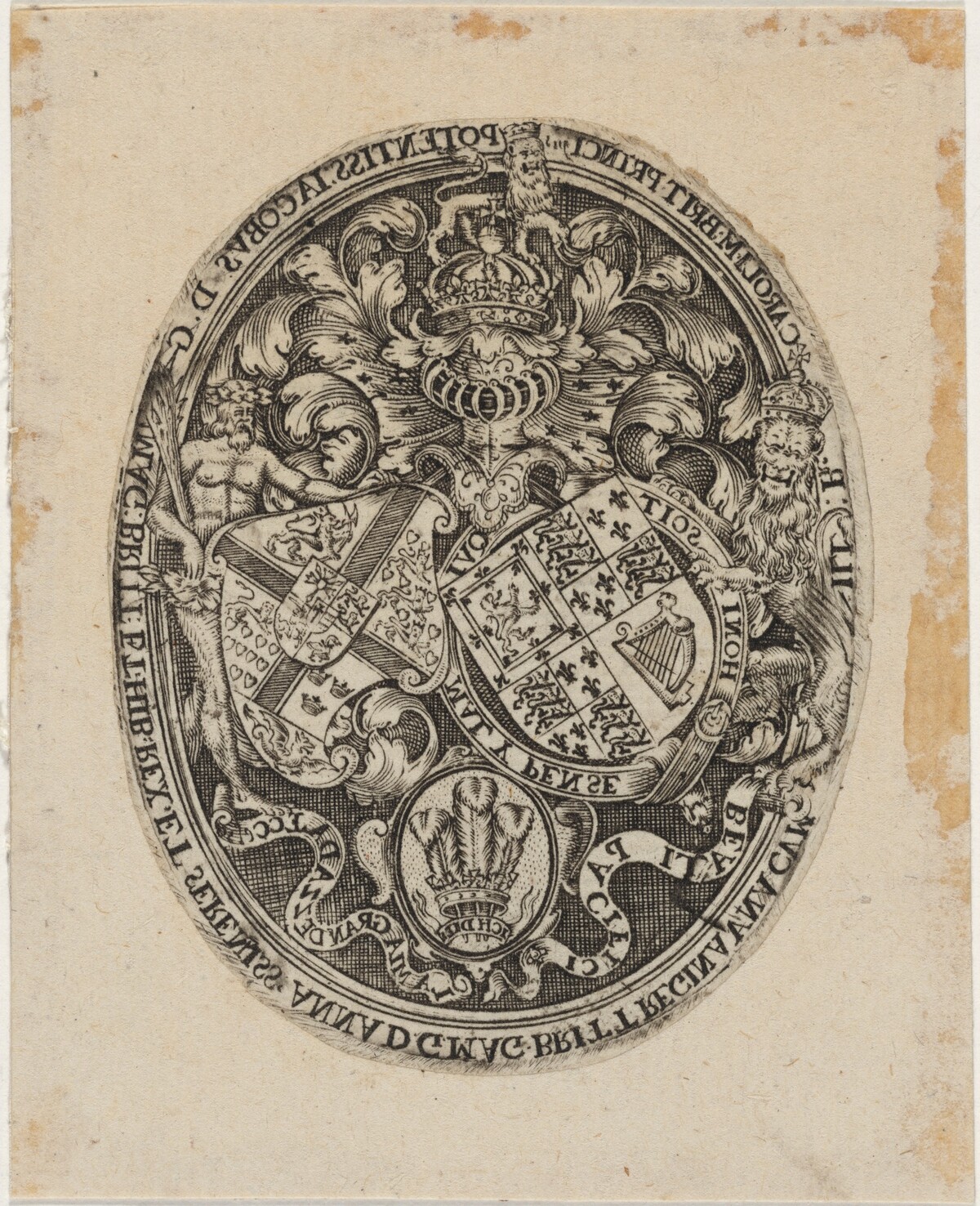 Shield of James I, Anne of Denmark, and Prince Charles by Simon de Passe