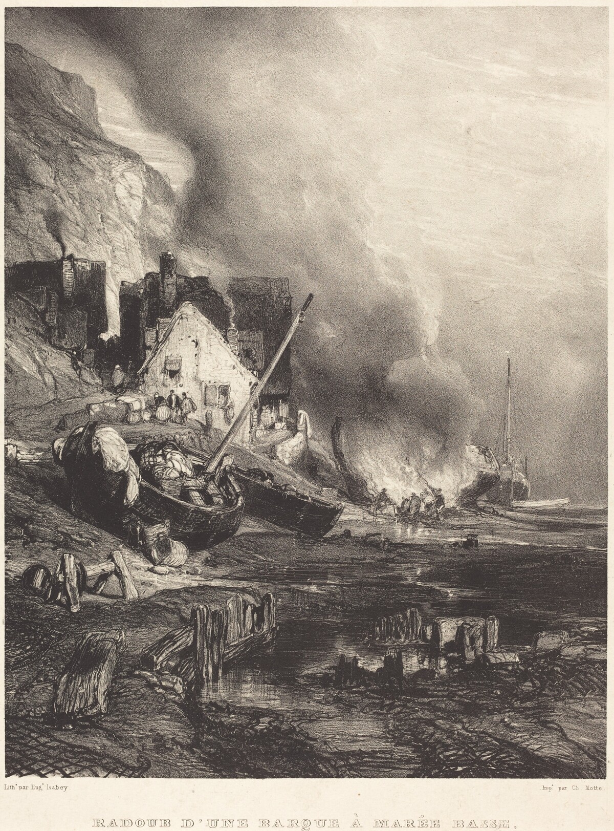 Radoub d'une barque à Marée Basse by Eugène Isabey