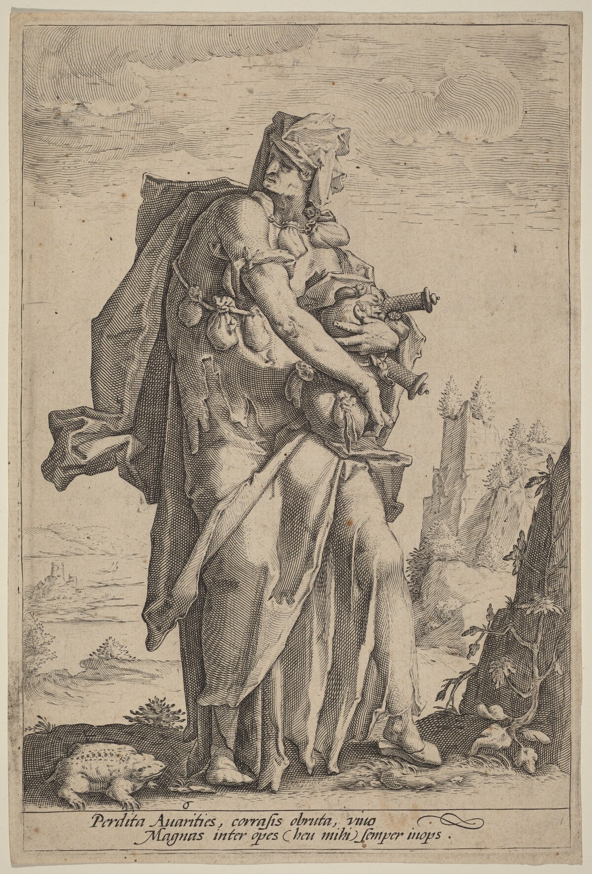 Avarice by attributed to Jacob Matham, after Hendrik Goltzius