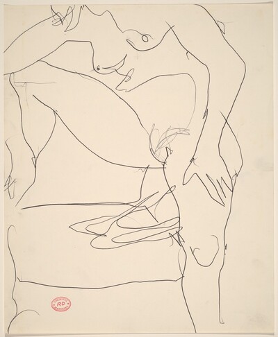Untitled [side view of a nude stepping high with her right foot]