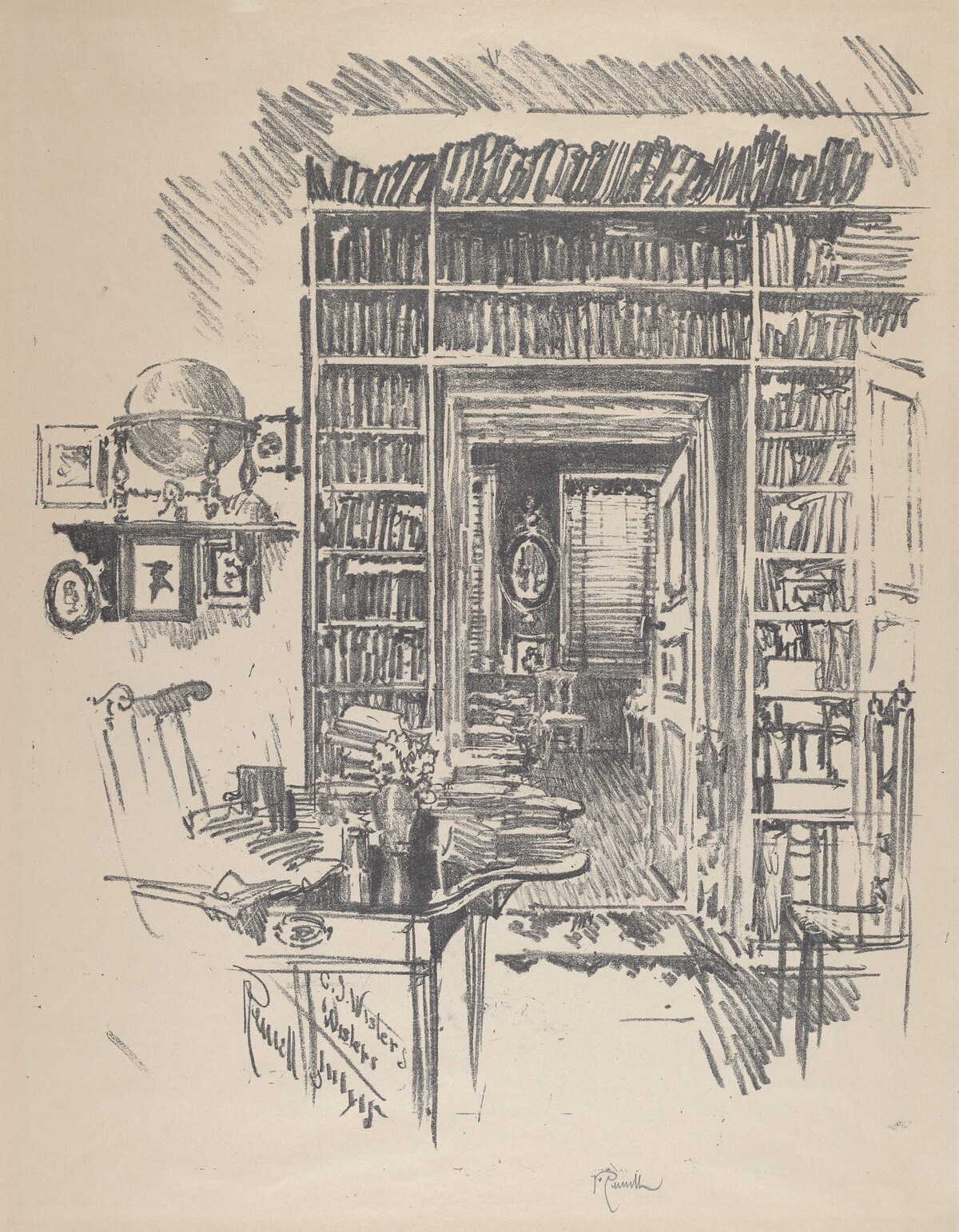 Book-Room at Dr. Wister's by Joseph Pennell