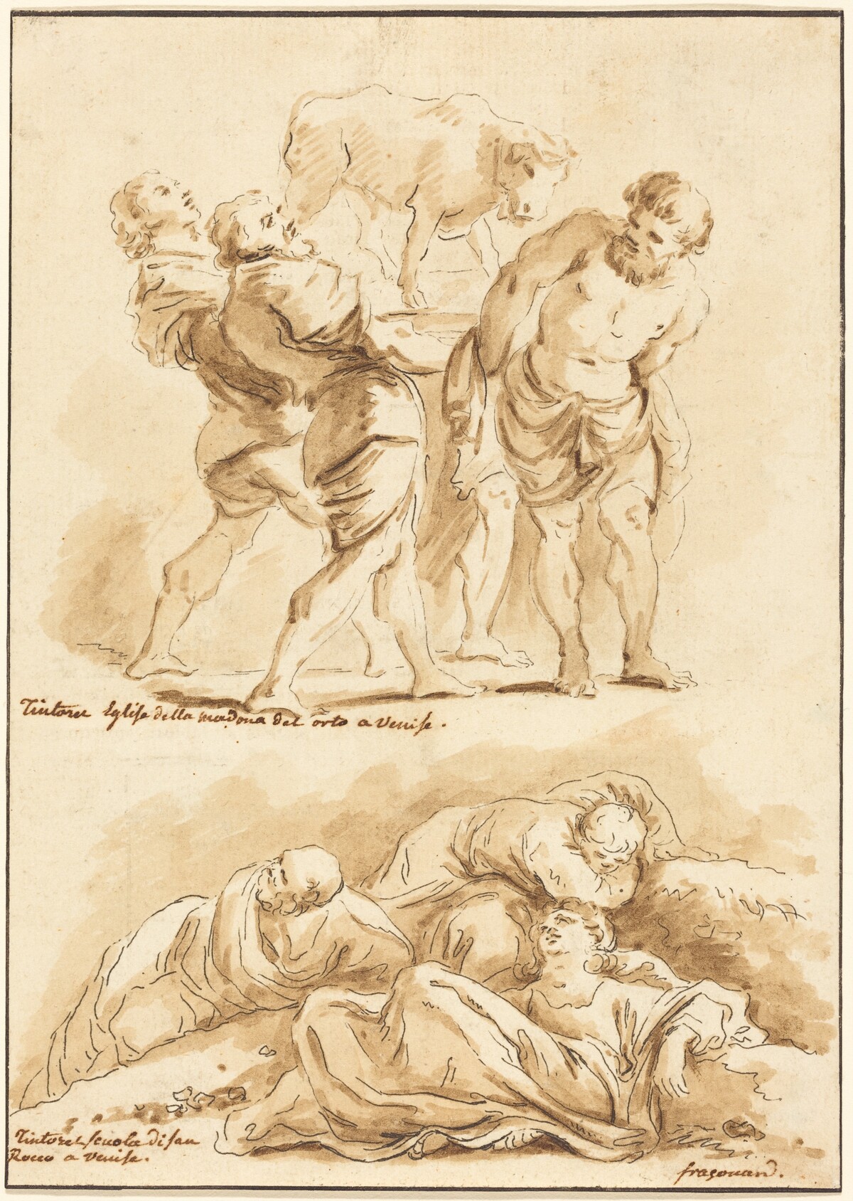 Worship of the Golden Calf and Christ on the Mount of Olives by Jean Claude Richard de Saint-Non after Jean-Honoré Fragonard after Jacopo Tintoretto