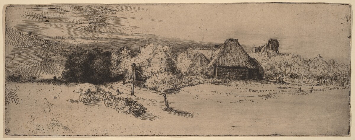 Landscape with Trees, Farm Buildings and a Tower by Rembrandt van Rijn