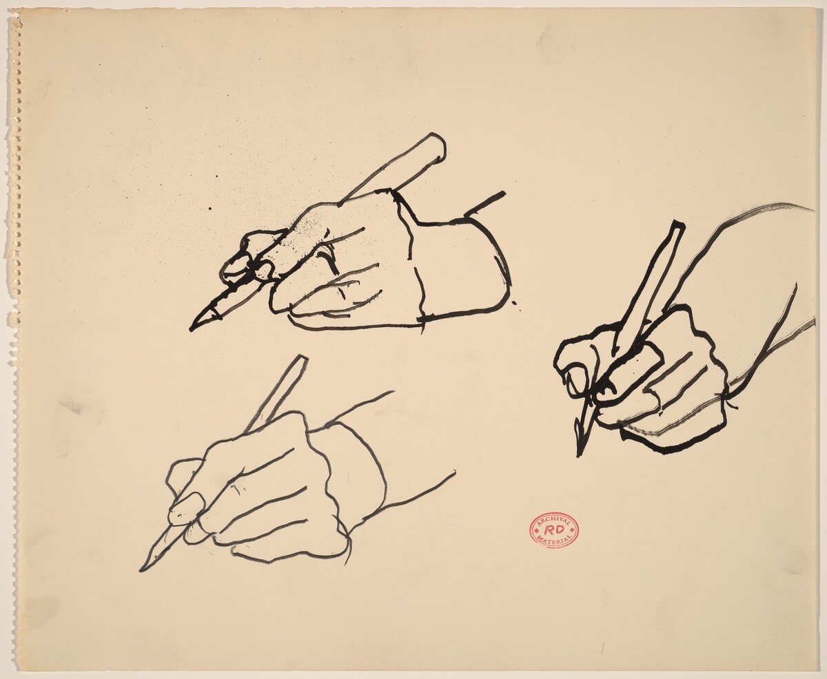 Untitled [three studies of a hand holding a writing tool] by Richard Diebenkorn