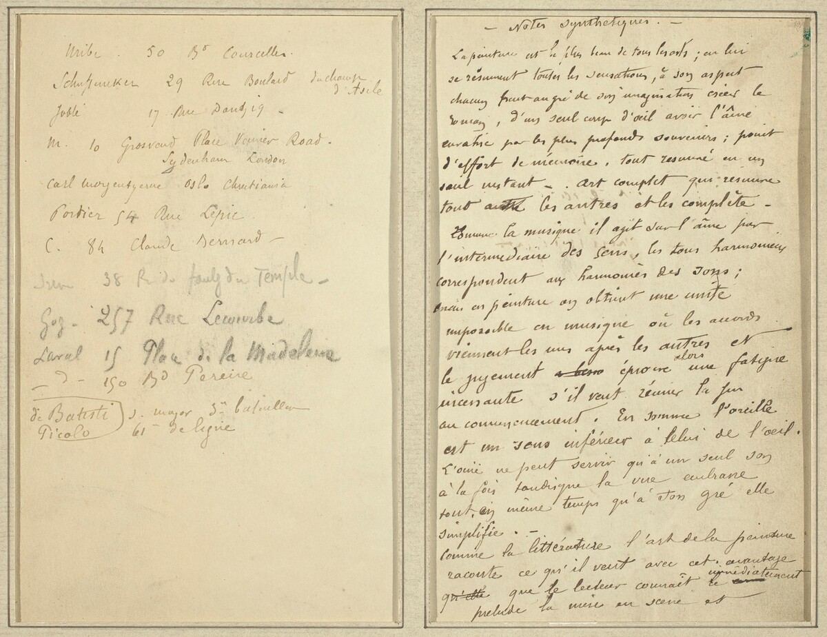 Address List; Manuscript Page [recto] by Paul Gauguin