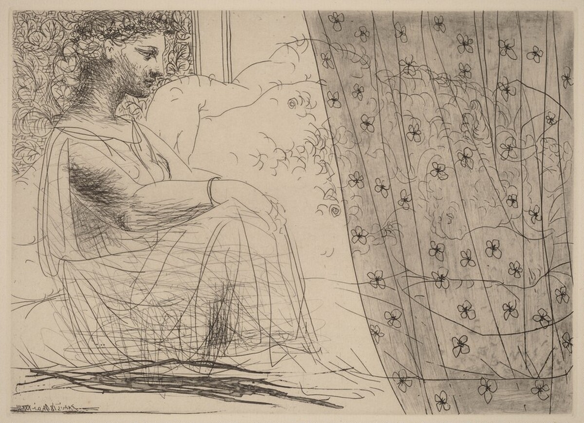 Marie-Thérèse, as a Vestal Virgin, Watching the Sleeping Minotaur (Marie-Thérèse, en vestale, veillant le mintaoure endormi) by Pablo Picasso