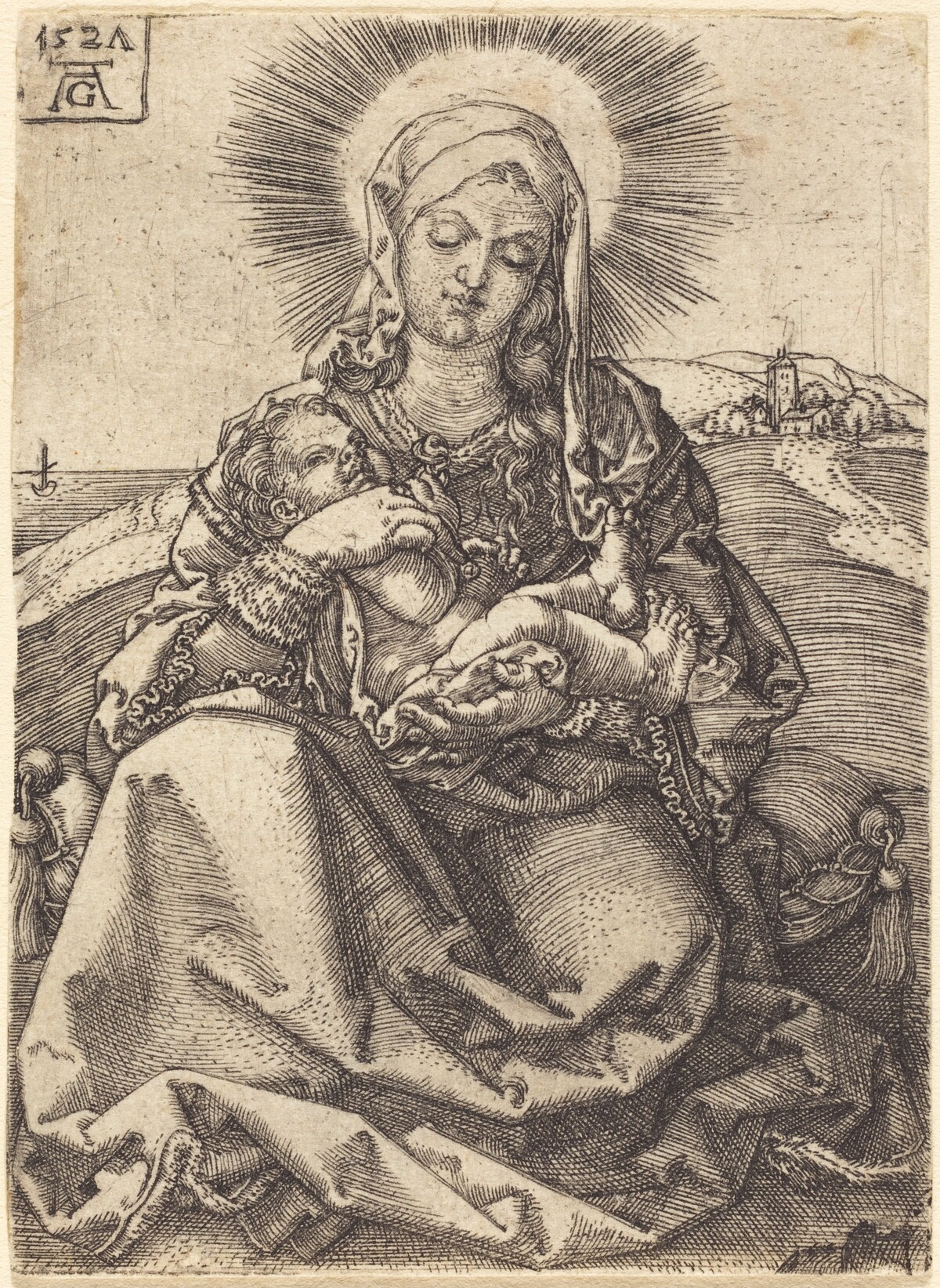 Madonna in a Landscape Sitting on a Cushion by Heinrich Aldegrever