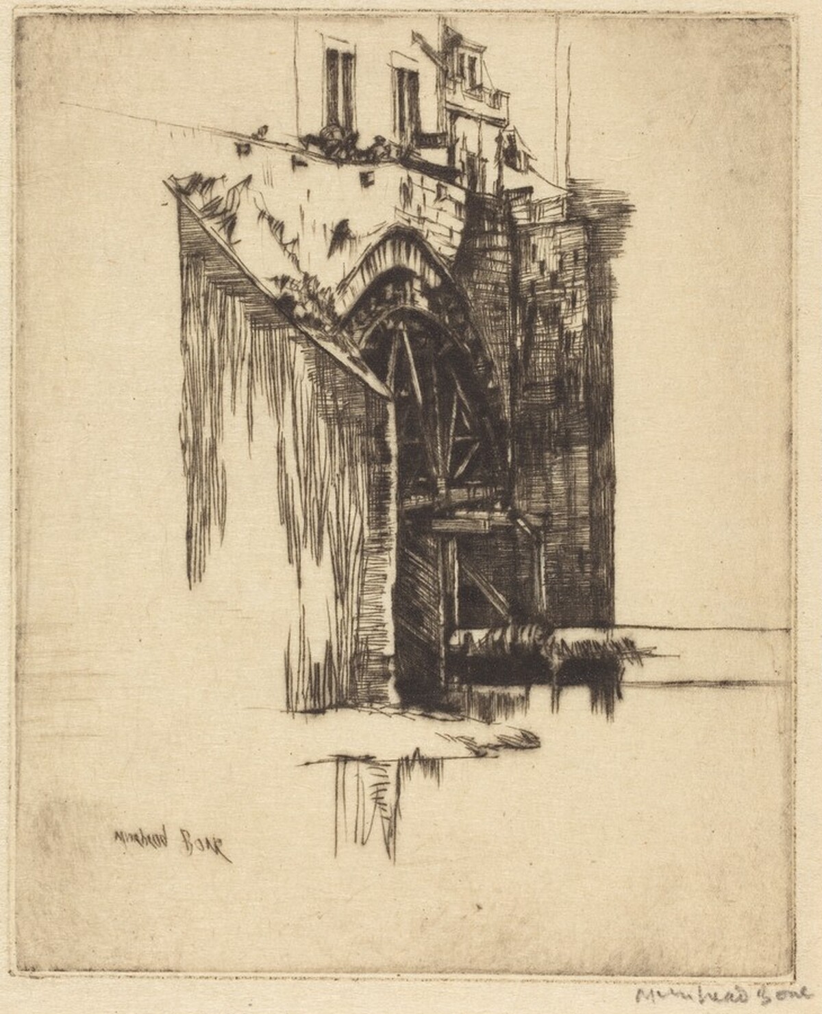 The Auld Brig, Ayr by Muirhead Bone