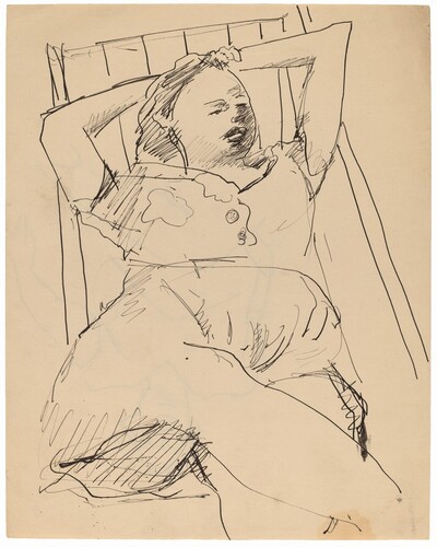 Seated Woman Leaning Back, Arms Raised to Head [recto]