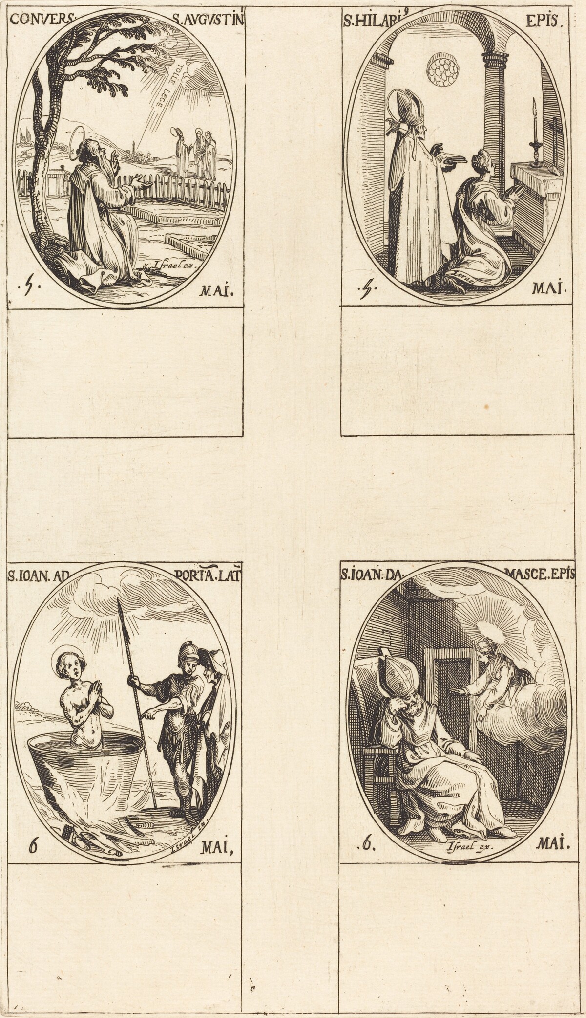 The Conversion of Saint  Augustine; Saint Hilary; Saint John before the Latin Portal; Saint John of Damascus by Jacques Callot