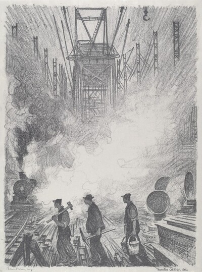 Hog Island.  Workmen, Scaffoldings and Derricks