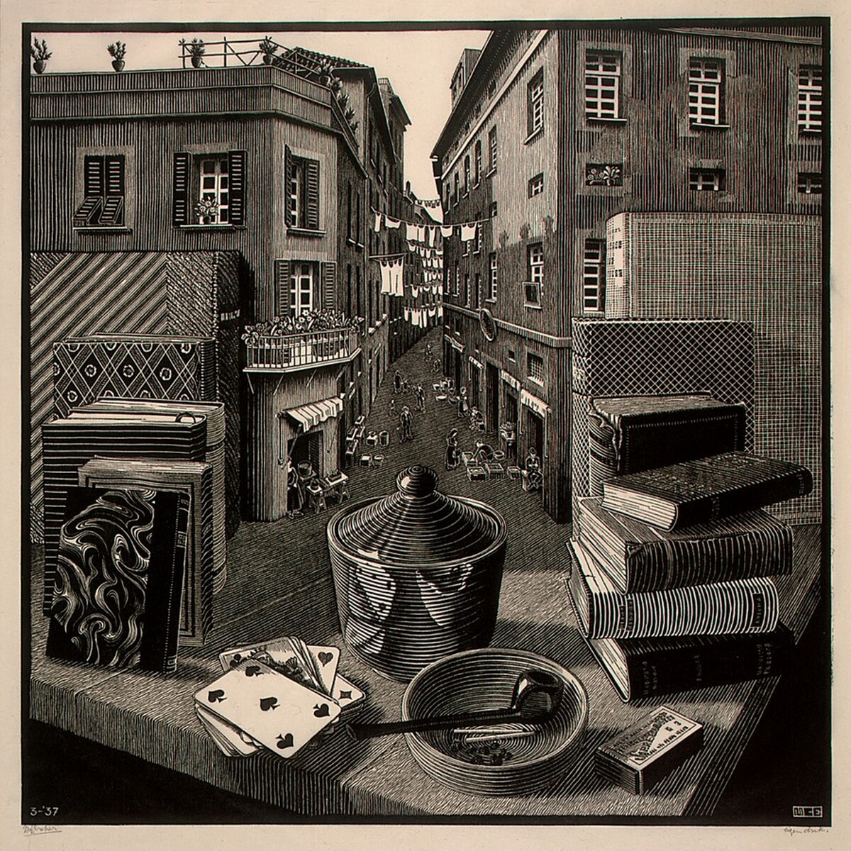 Still Life and Street by M.C. Escher