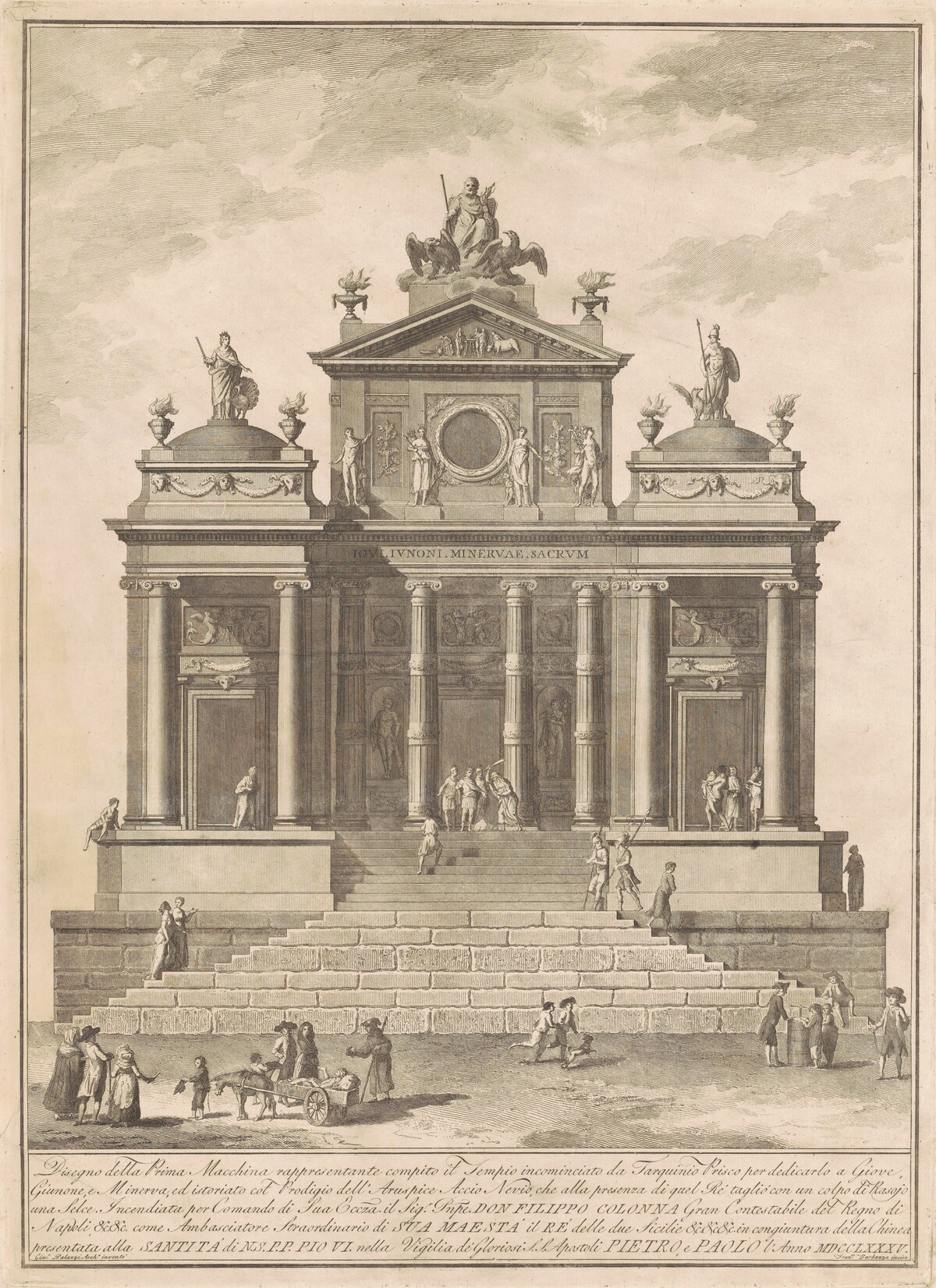 The Prima Macchina for the Chinea of 1785: The Temple of Jupiter Begun by Tarquinius Priscus with the Marvel of Accius Naevius by Francesco Barbazza, after Giuseppe Palazzi