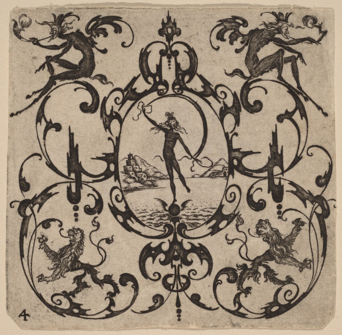 Ornament with Grotesque by Master CR
