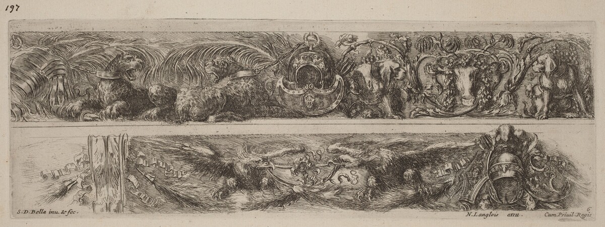Two Ornamental Bands with Chained Leopards and Eagles by Stefano Della Bella