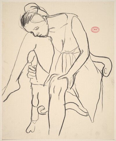 Untitled [woman seated with her leg over the chair arm]