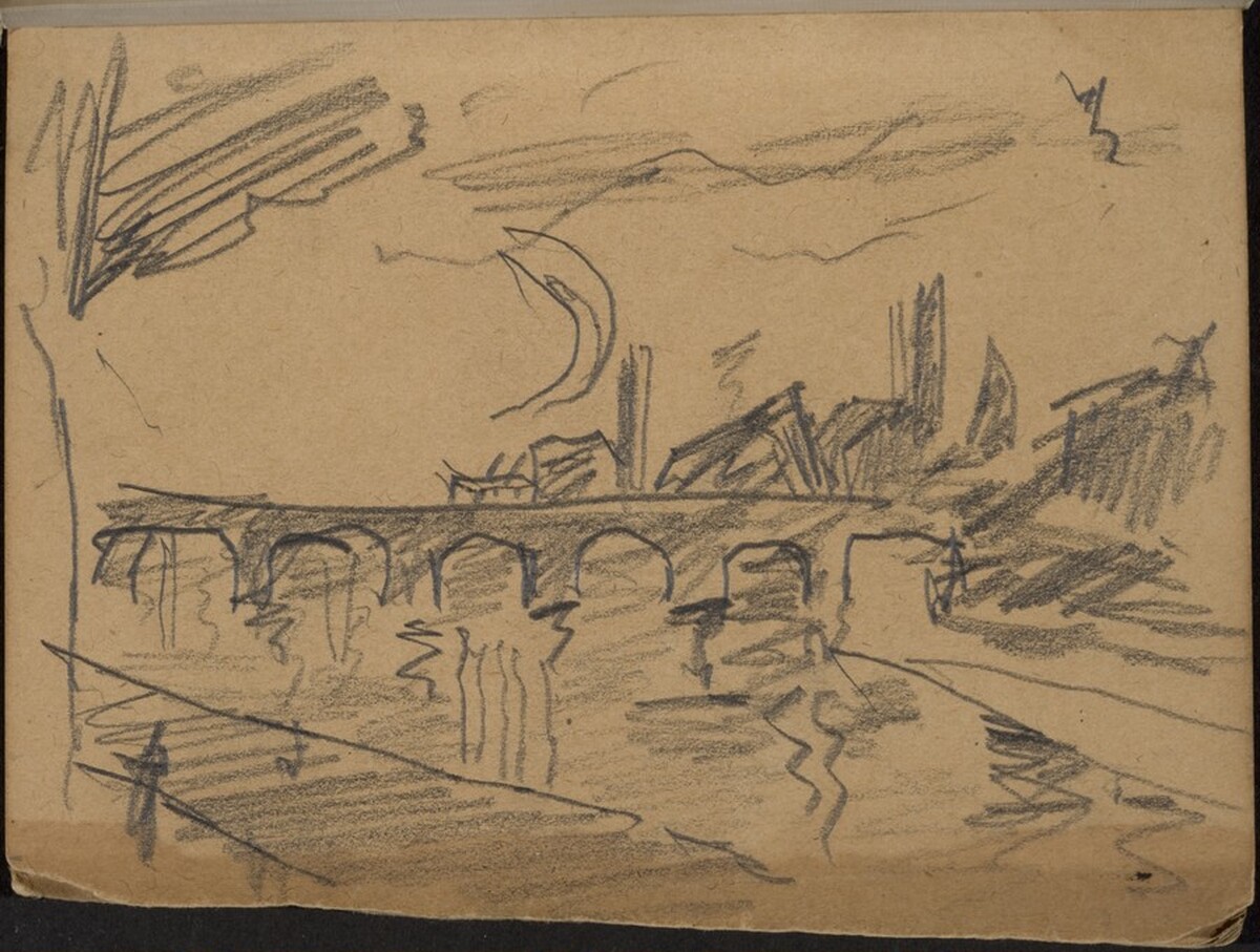 Flußlandschaft mit Brücke (Bridge over a River) [p. 1] by Max Beckmann
