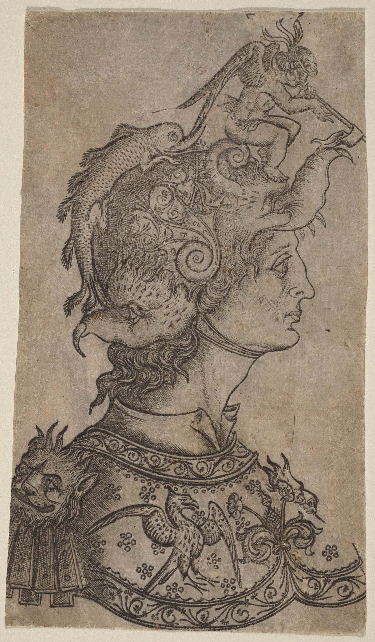 Man in a Fantastic Helmet by Italian 15th Century