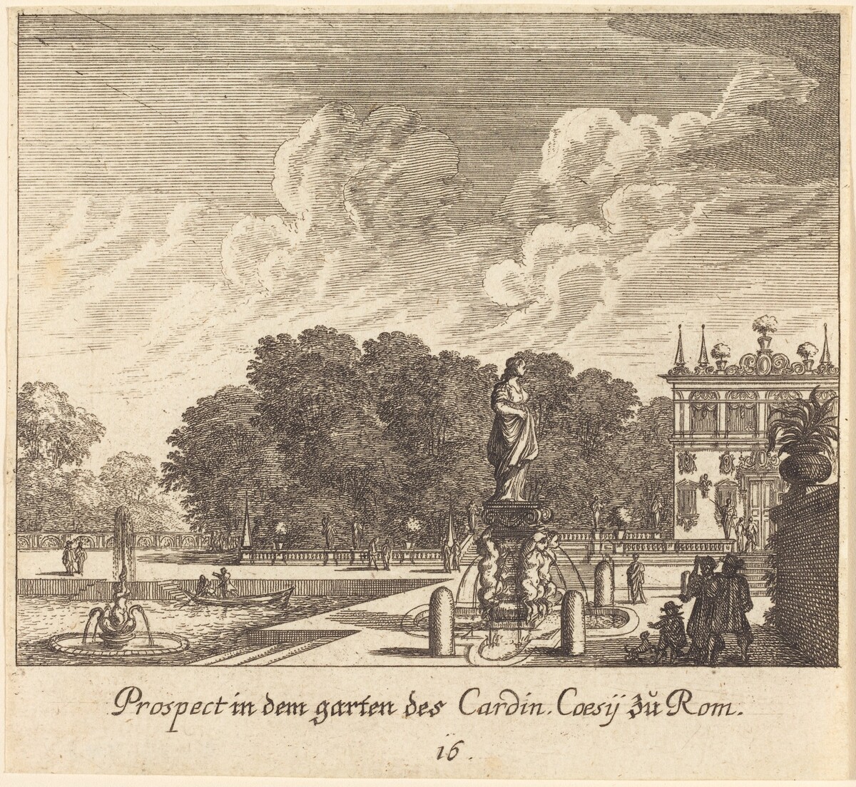 Gardens of Cardinal Coessi, Rome by Melchior Küsel after Johann Wilhelm Baur