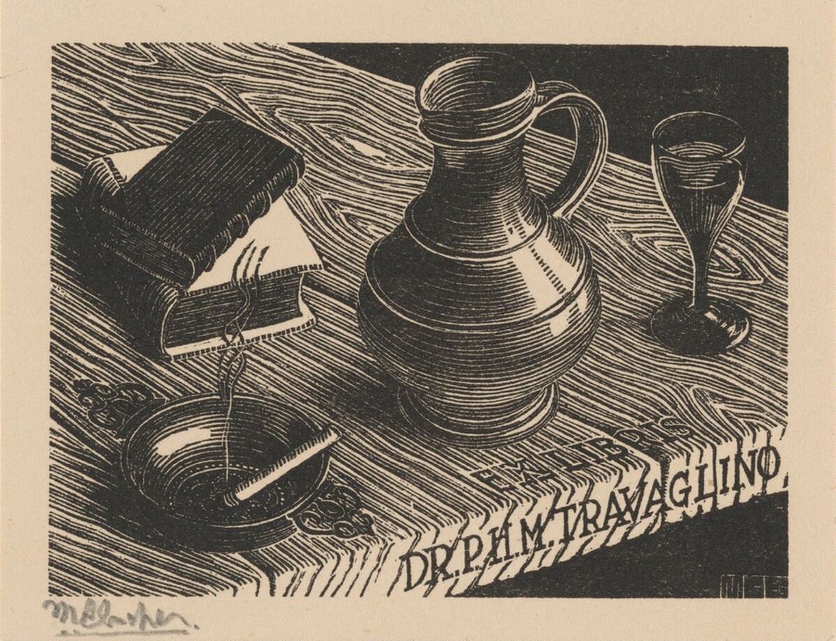 Bookplate Dr. P.H.M. Travaglino by M.C. Escher