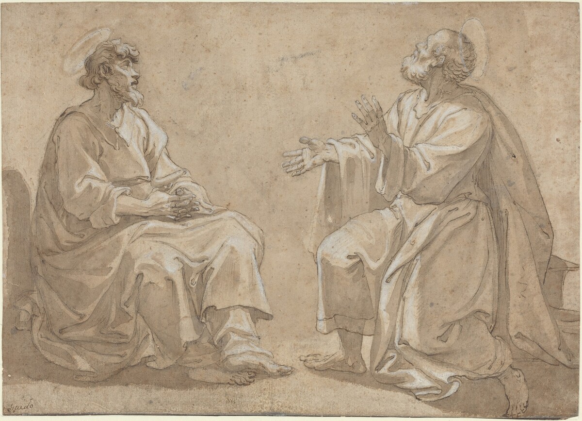 Two Seated Saints by French 17th Century