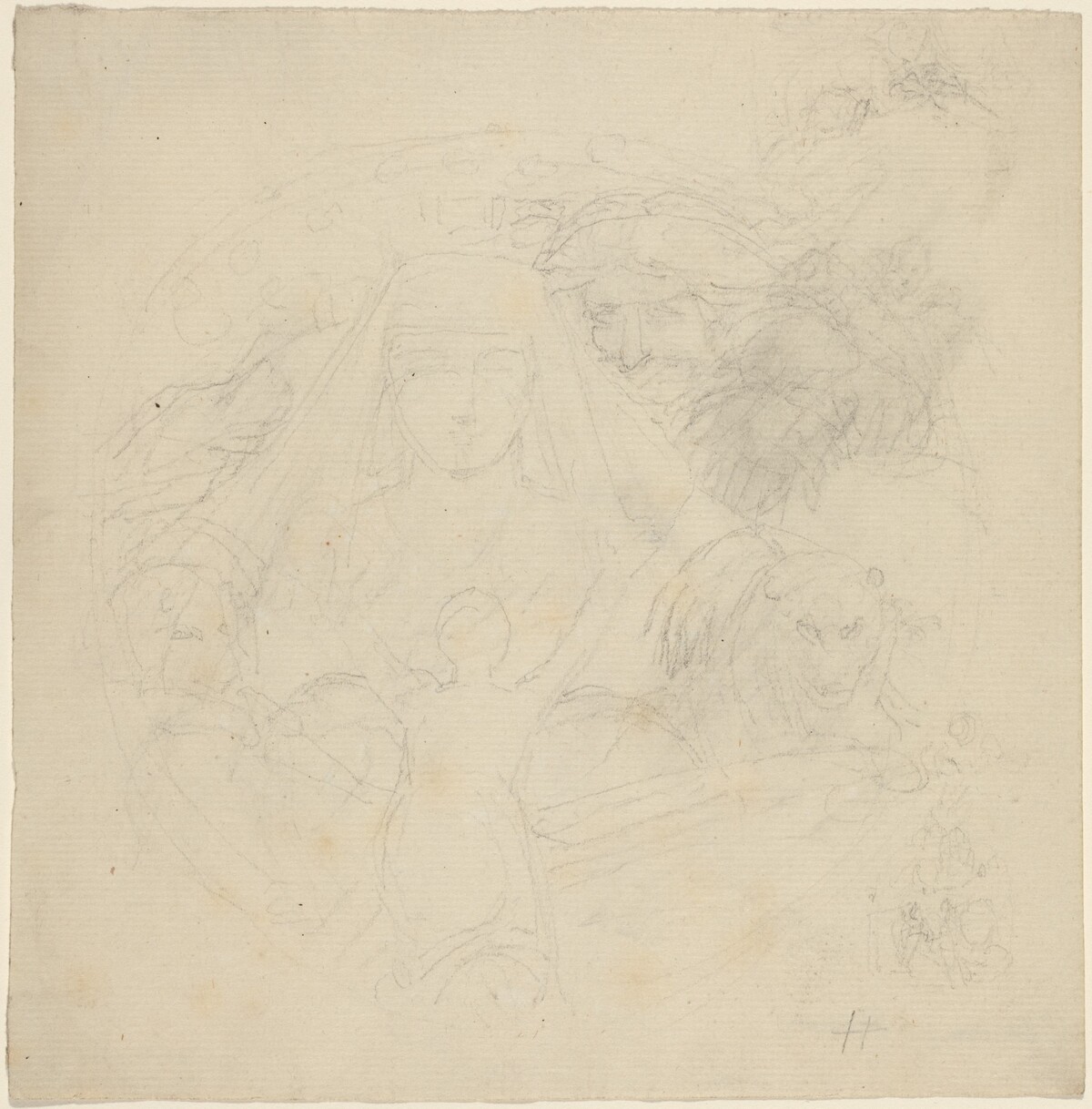 Figure Seen from behind Praying to an Apparition of a Head with Lions Below by John Flaxman