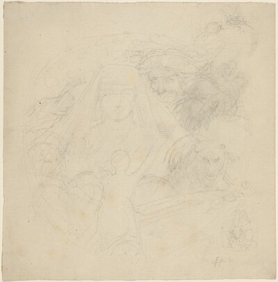 Figure Seen from behind Praying to an Apparition of a Head with Lions Below