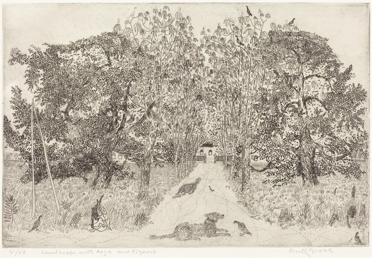 Landscape with Dogs and Pigeons by Anthony Gross