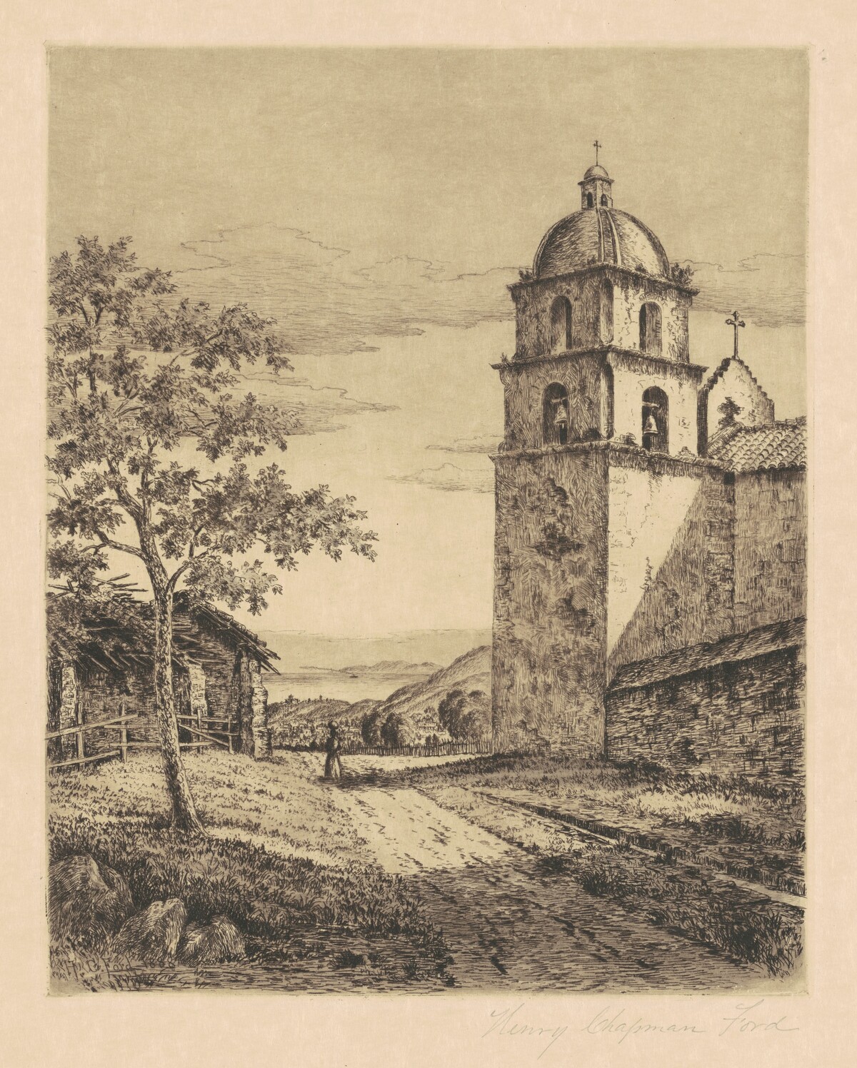 Mission Santa Barbara, Looking South by Henry Chapman Ford