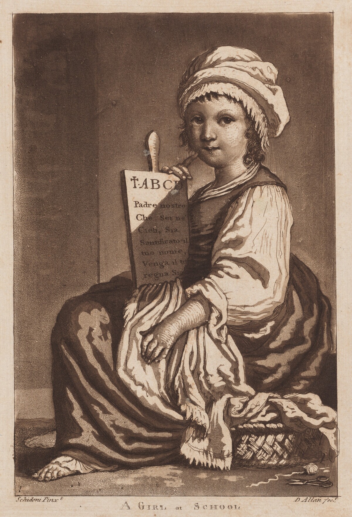 A Girl at School by David Allan, after Bartolomeo Schidone