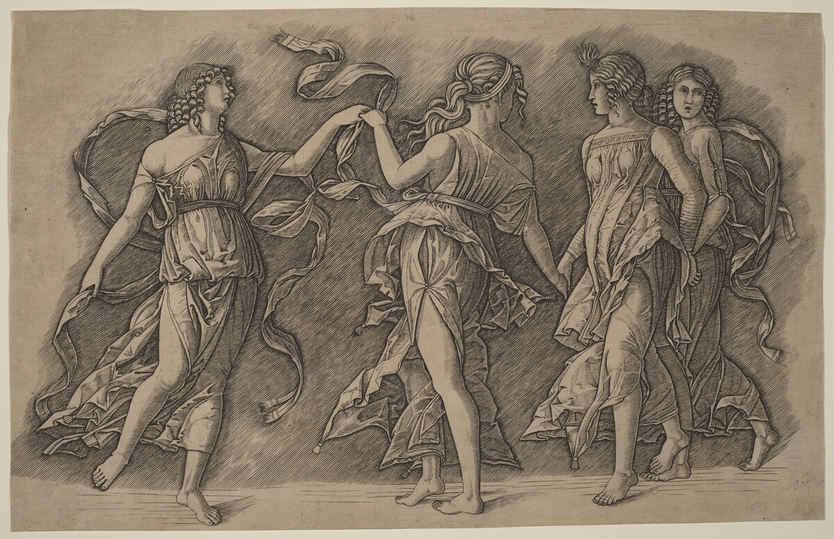 Four Dancing Muses by Giovanni Antonio da Brescia, after Andrea Mantegna