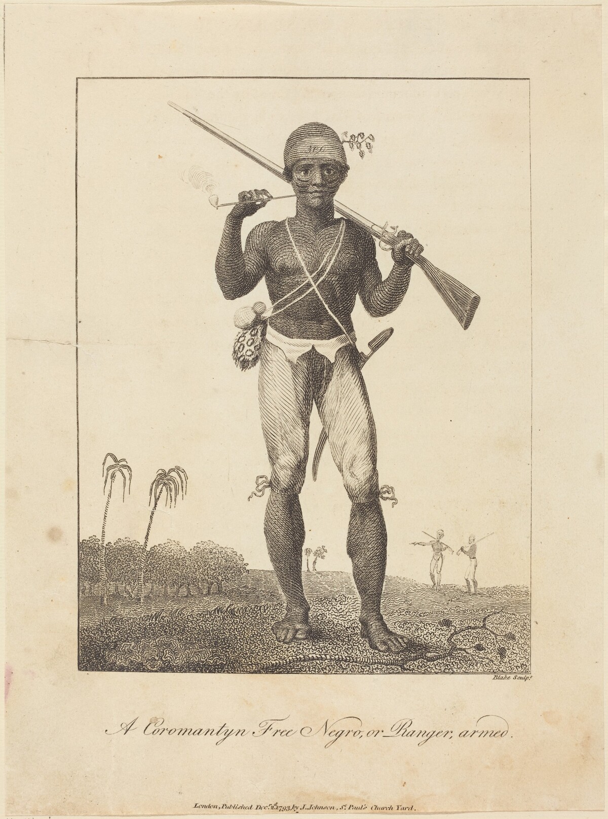 A Coromantyn Free Negro, or Ranger, armed by William Blake after John Gabriel Stedman