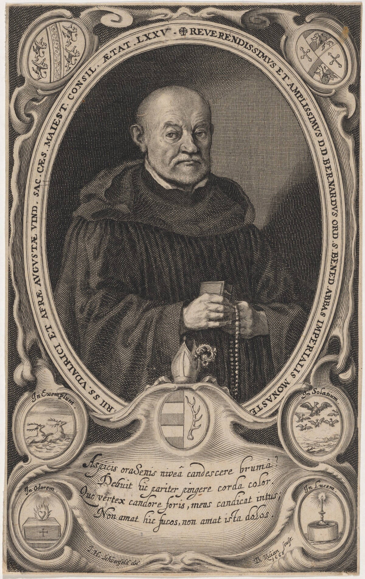 Bernhard, Abbot of the Monastery of Saint Udalric and Afra in Augsburg by Bartholomaus Kilian after Johann Heinrich Schoenfeld