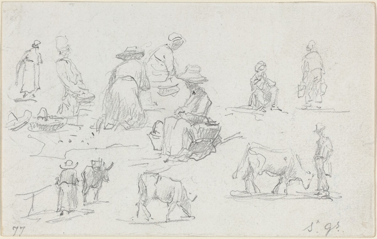 Peasants and Cows [recto] by Eugène Boudin