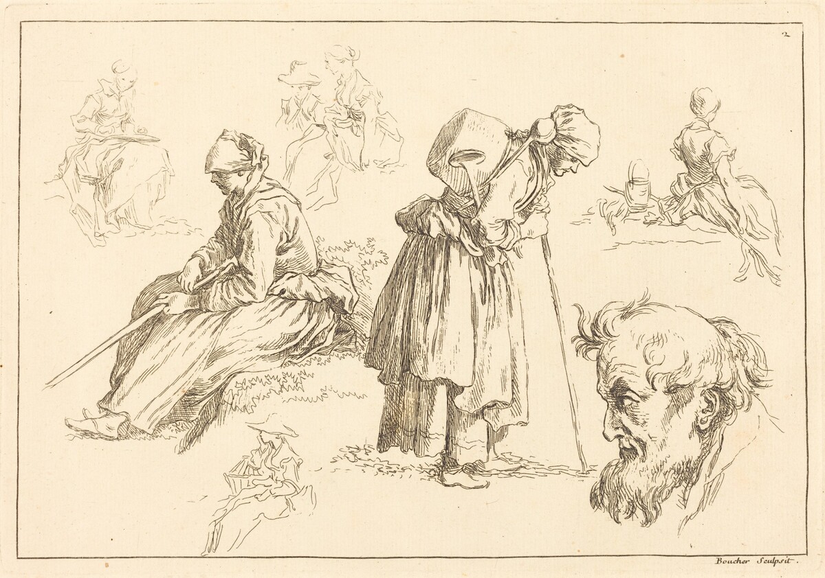 Figure Studies including Woman with a Kettle by François Boucher after Abraham Bloemaert