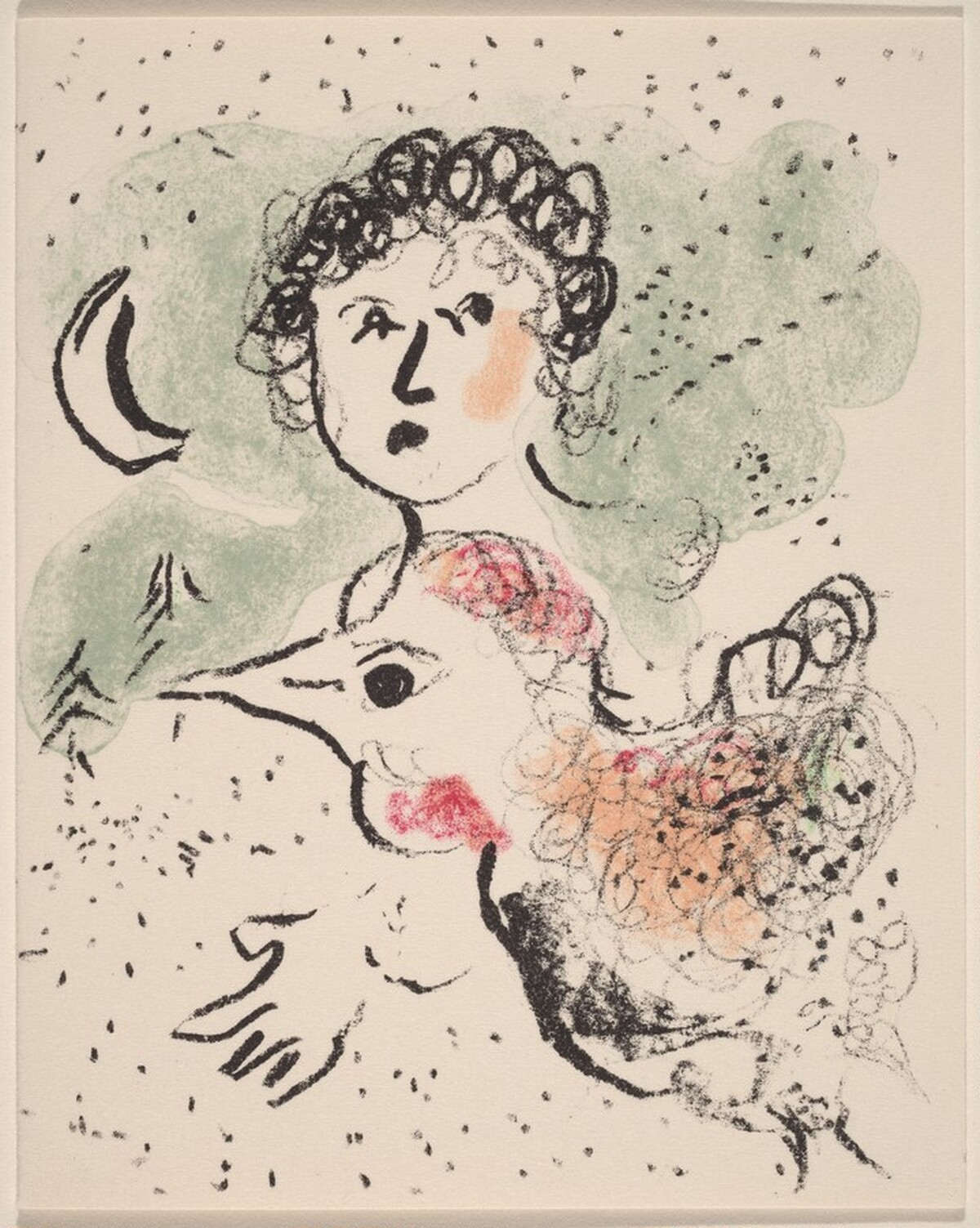 Greeting Card (Woman with a Large Bird and Moon) by Marc Chagall