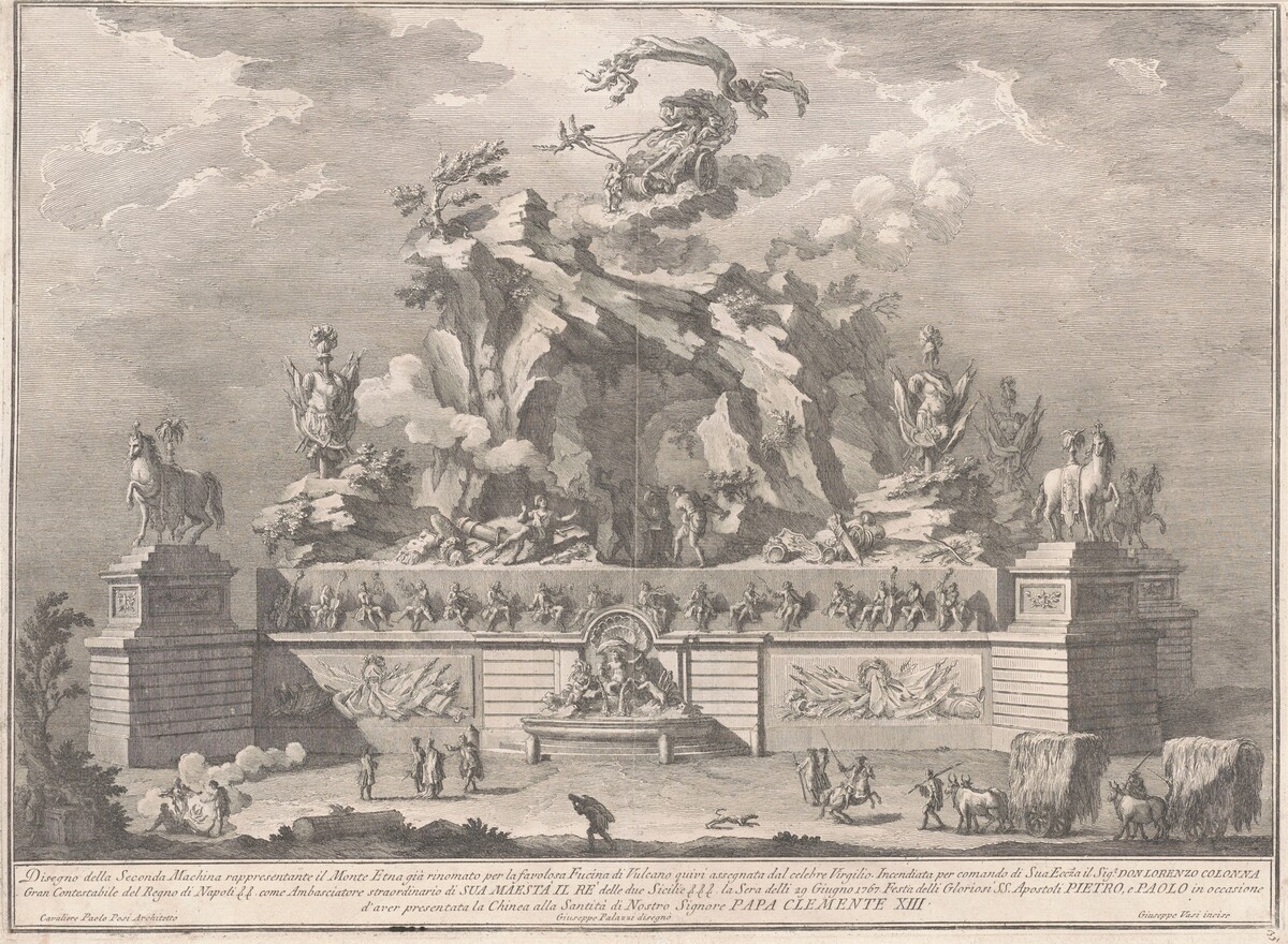 The Seconda Macchina for the Chinea of 1767: Mount Etna with the Forge of Vulcan by Giuseppe Vasi, after Giuseppe Palazzi, after Paolo Posi