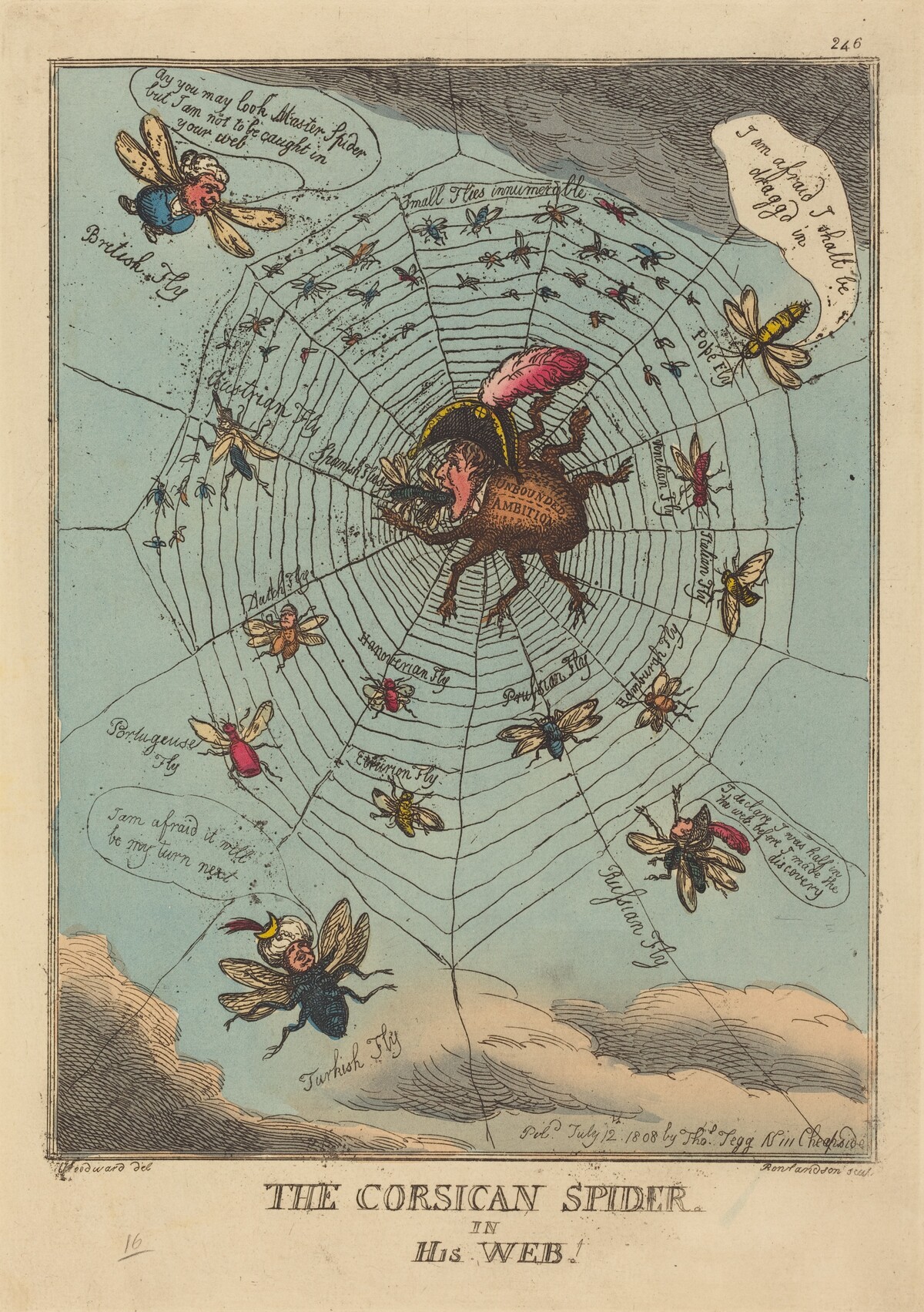 The Corsican Spider in his Web by Thomas Rowlandson, after George Moutard Woodward
