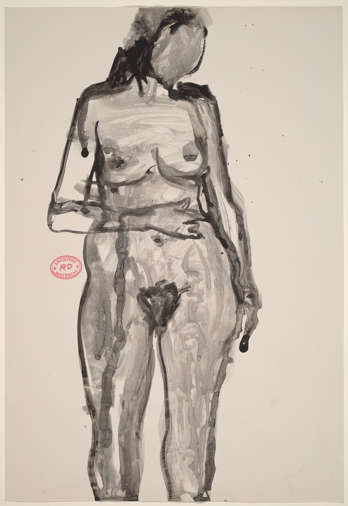 Untitled [standing female nude with right hand on belly] by Richard Diebenkorn