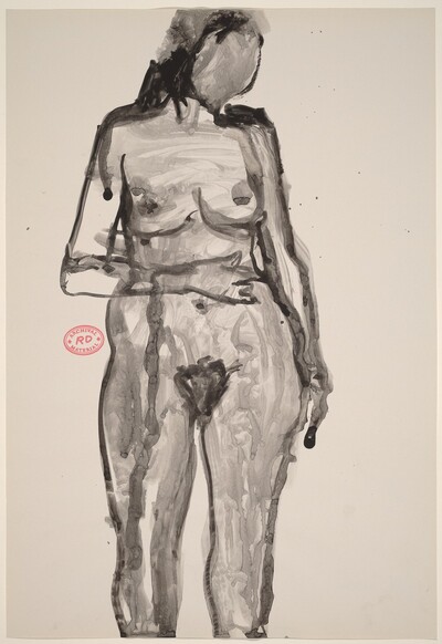 Untitled [standing female nude with right hand on belly]